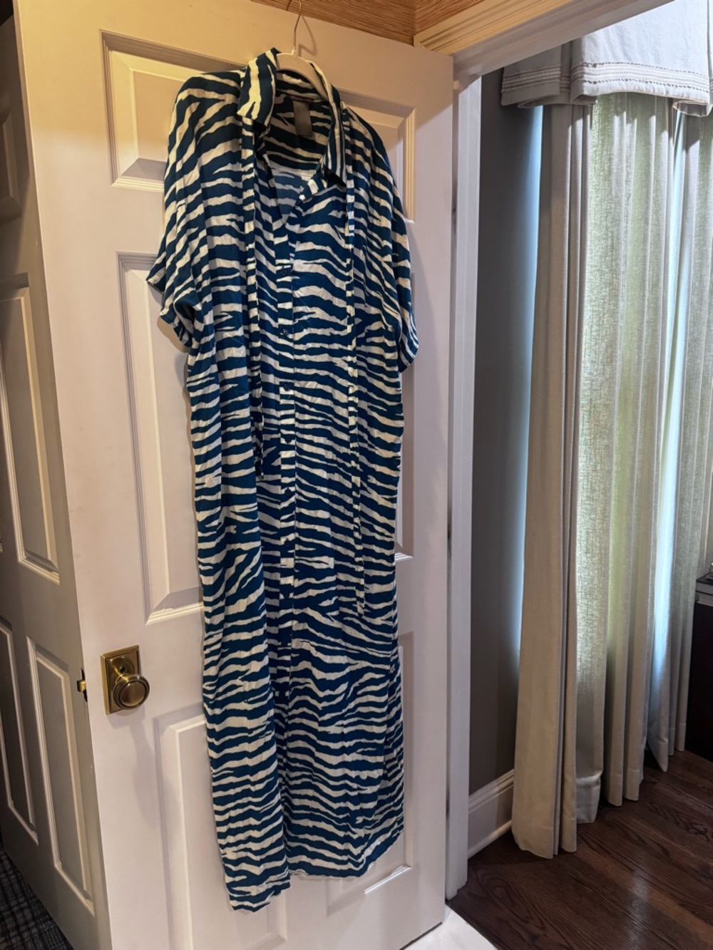 Vince Camuto Teal and White Zebra-Stripe Shirt Dress